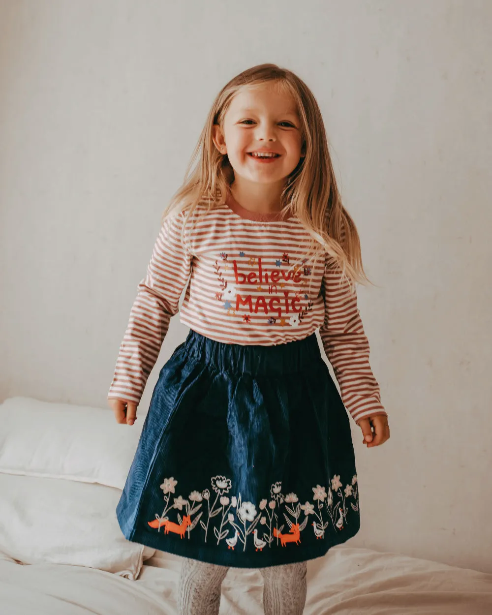 Navy Floral Applique Skirt