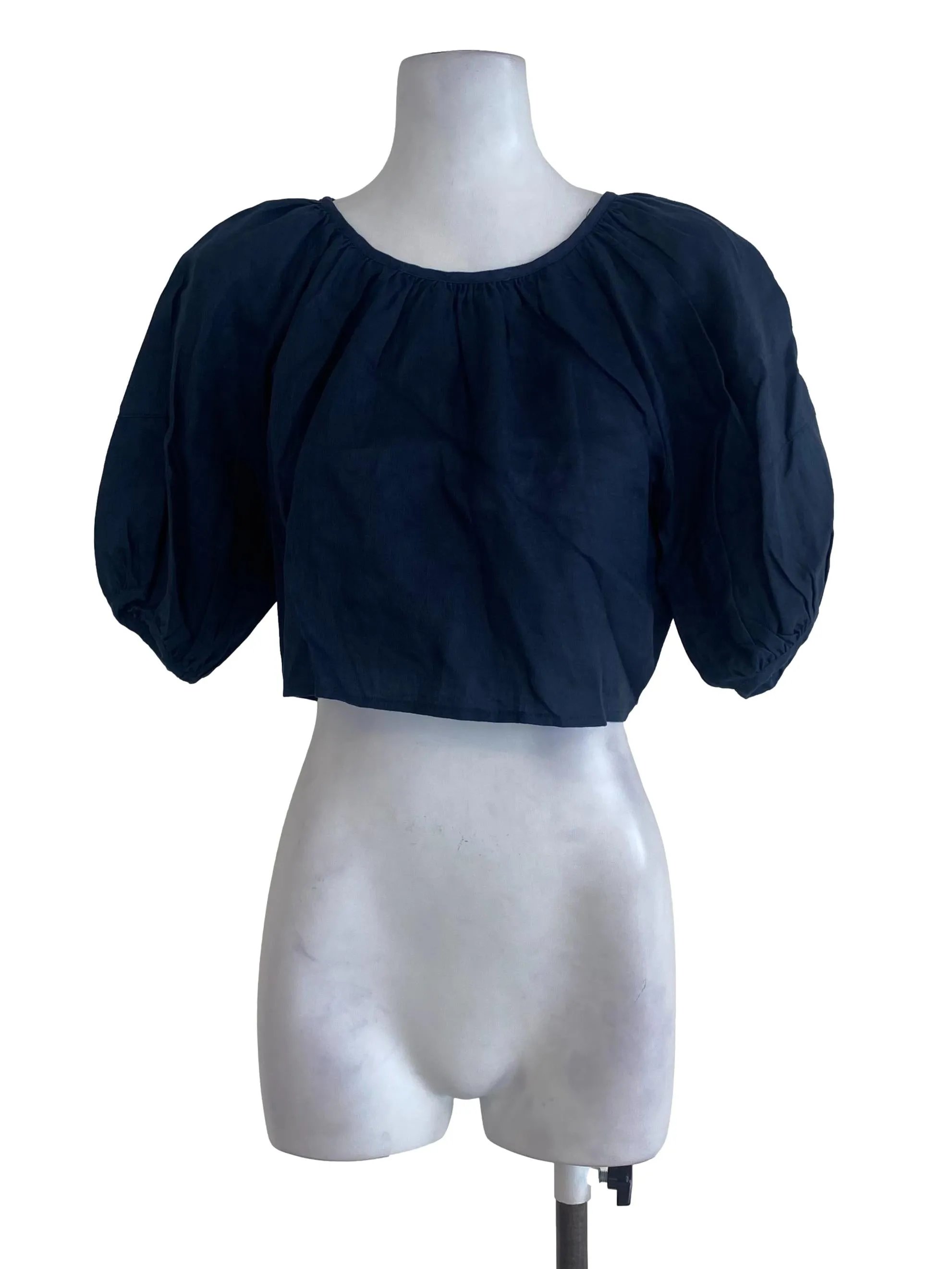 Navy Linen Crop Top TEM
