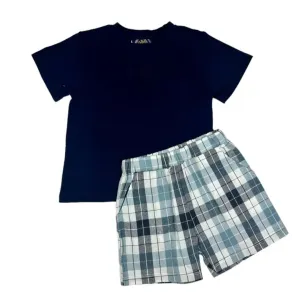 Navy Plaid Boys Short Set