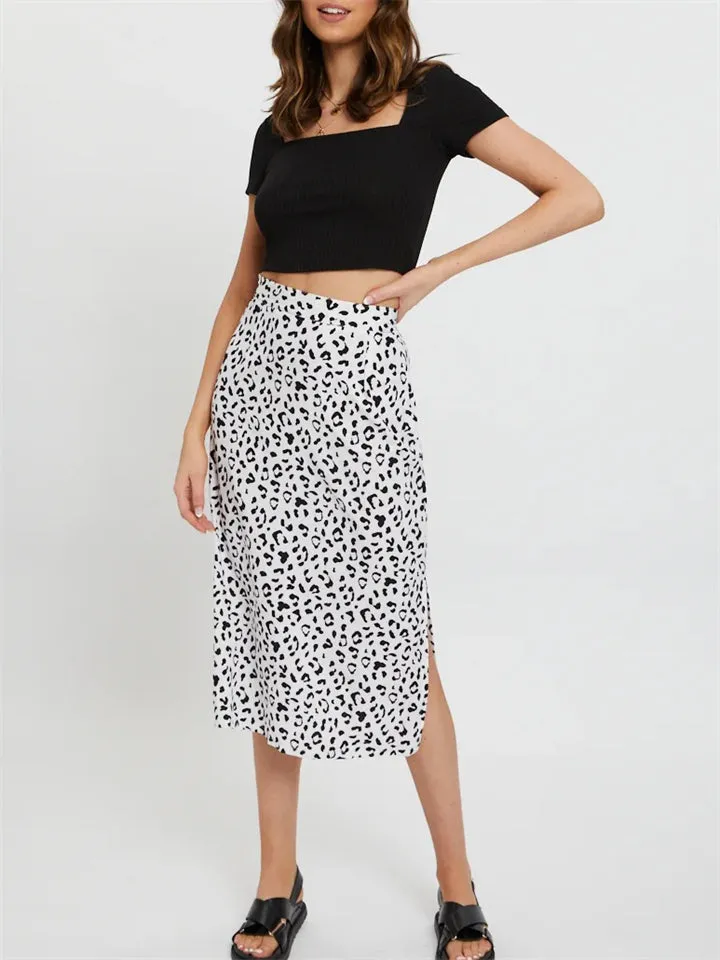 New Leisure Simple Style Printed Split Hem Sexy Skirts
