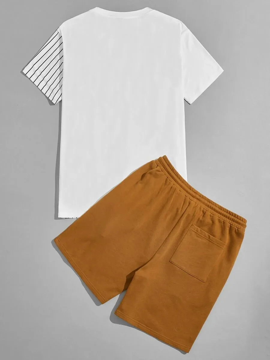 New SHEIN Men Cartoon Bear Graphic Tee & Drawstring Waist Shorts Set, Sz XL