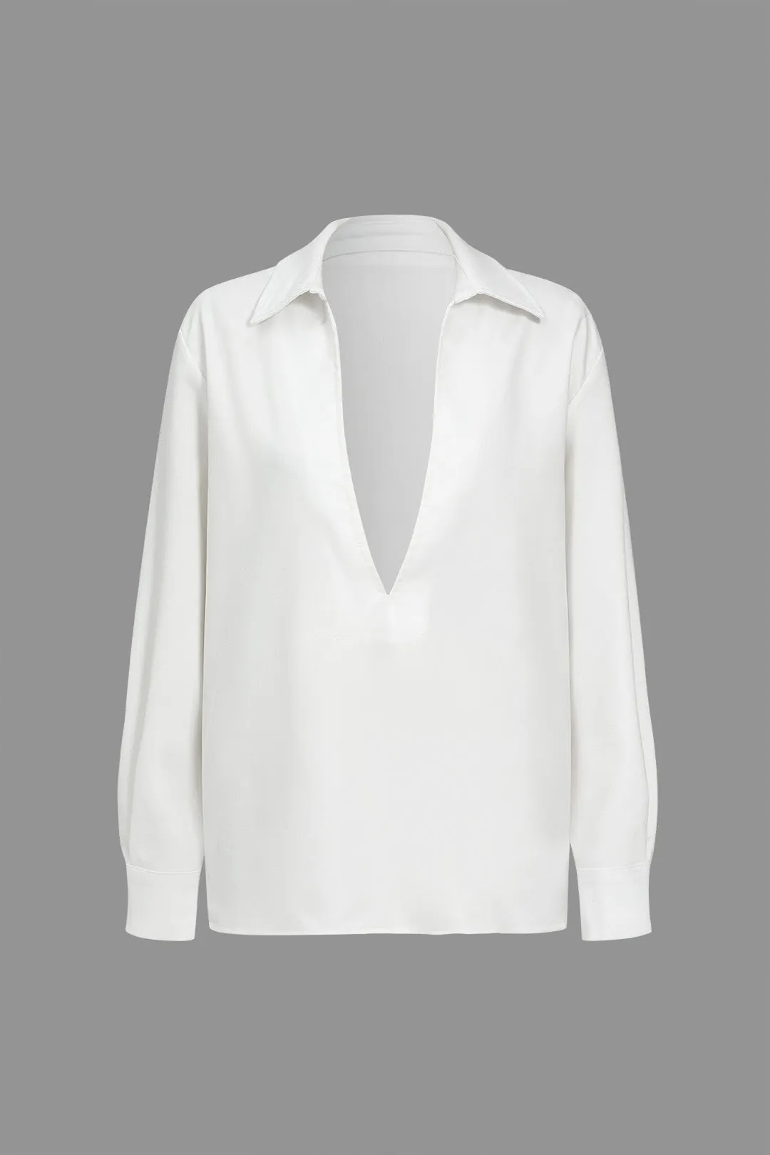 Nicola - Classic V Neck Solid Style Woman's Long-Sleeve Shirt