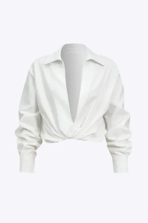 Nicola - Classic V Neck Solid Style Woman's Long-Sleeve Shirt