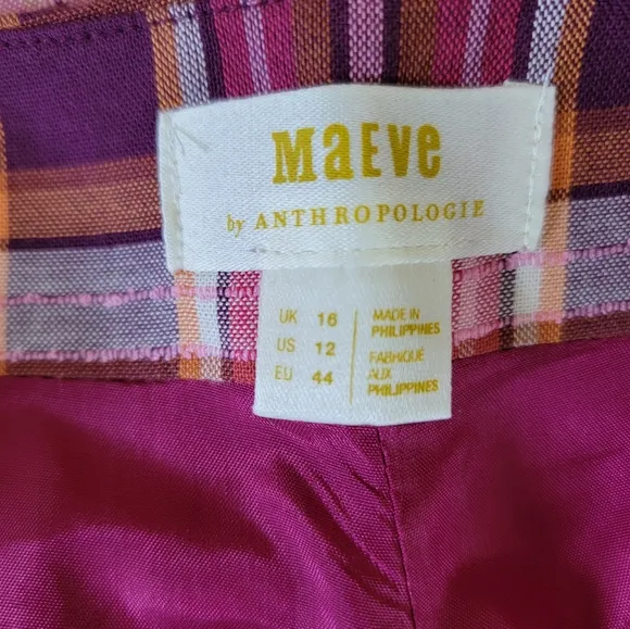 NWT Anthropologie Maeve Plaid Skort/Shorts, Size 12