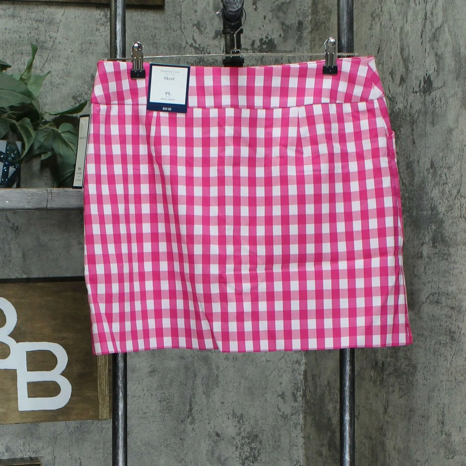 NWT Charter Club Petite Gingham Pull On Skort. 100093709PT Petite Large