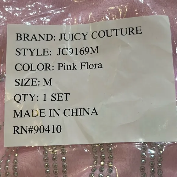 NWT JUICY COUTURE 2pc Velvet Lounge Set With Rhinestone Details in Pink Floral