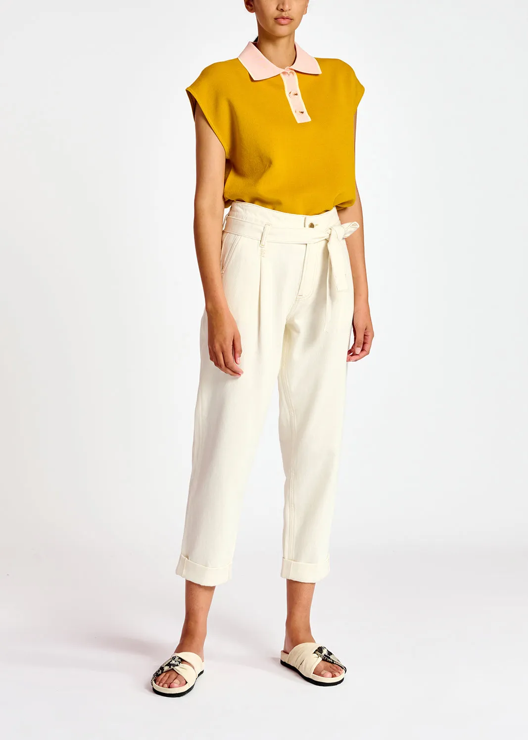 Off-white belted carrot-shaped high-rise jeans