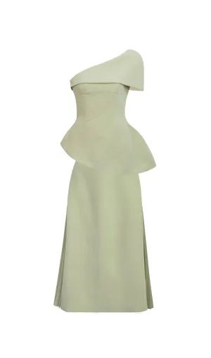 One Shoulder Top Flare Midi Skirt suit in Olive Green
