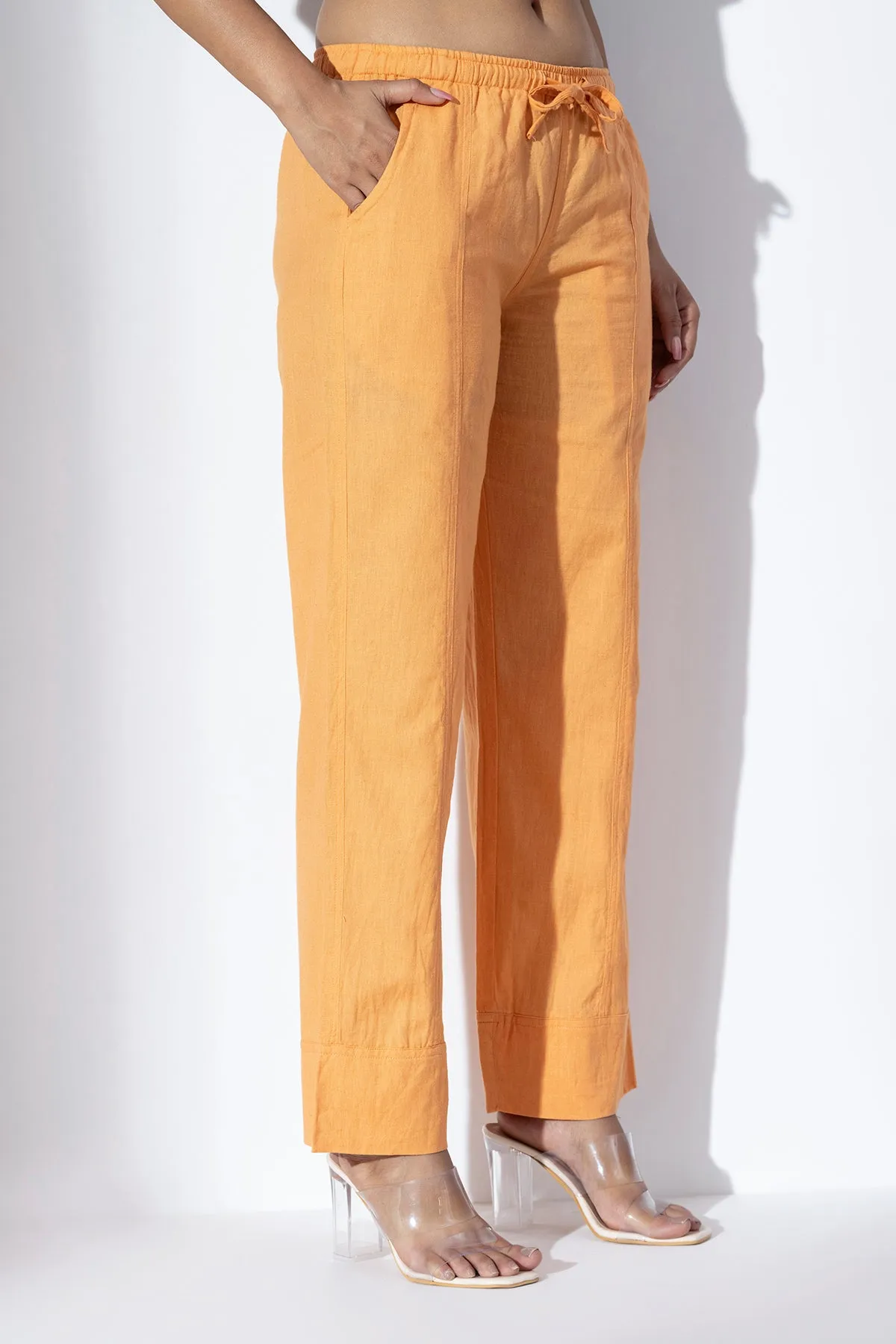 Orange Cotton Straight Pants