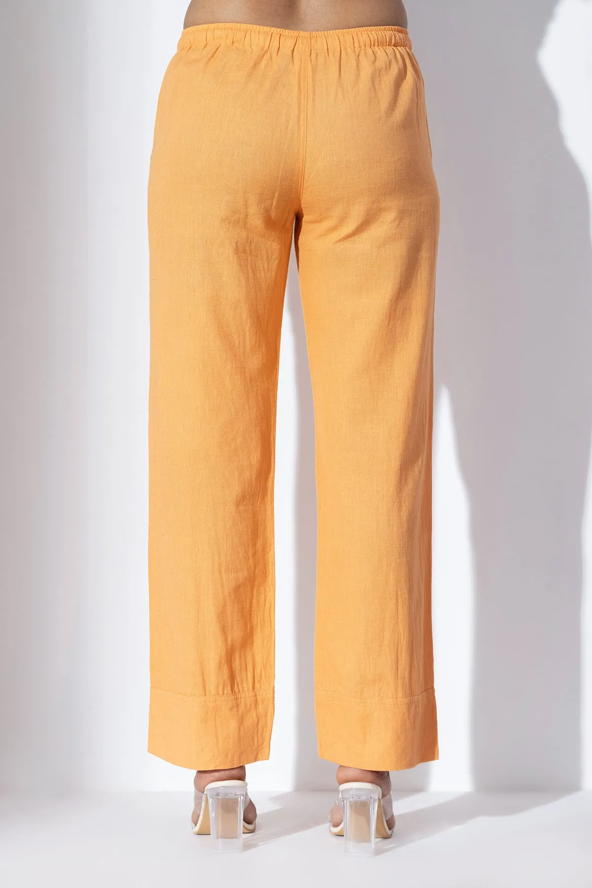 Orange Cotton Straight Pants