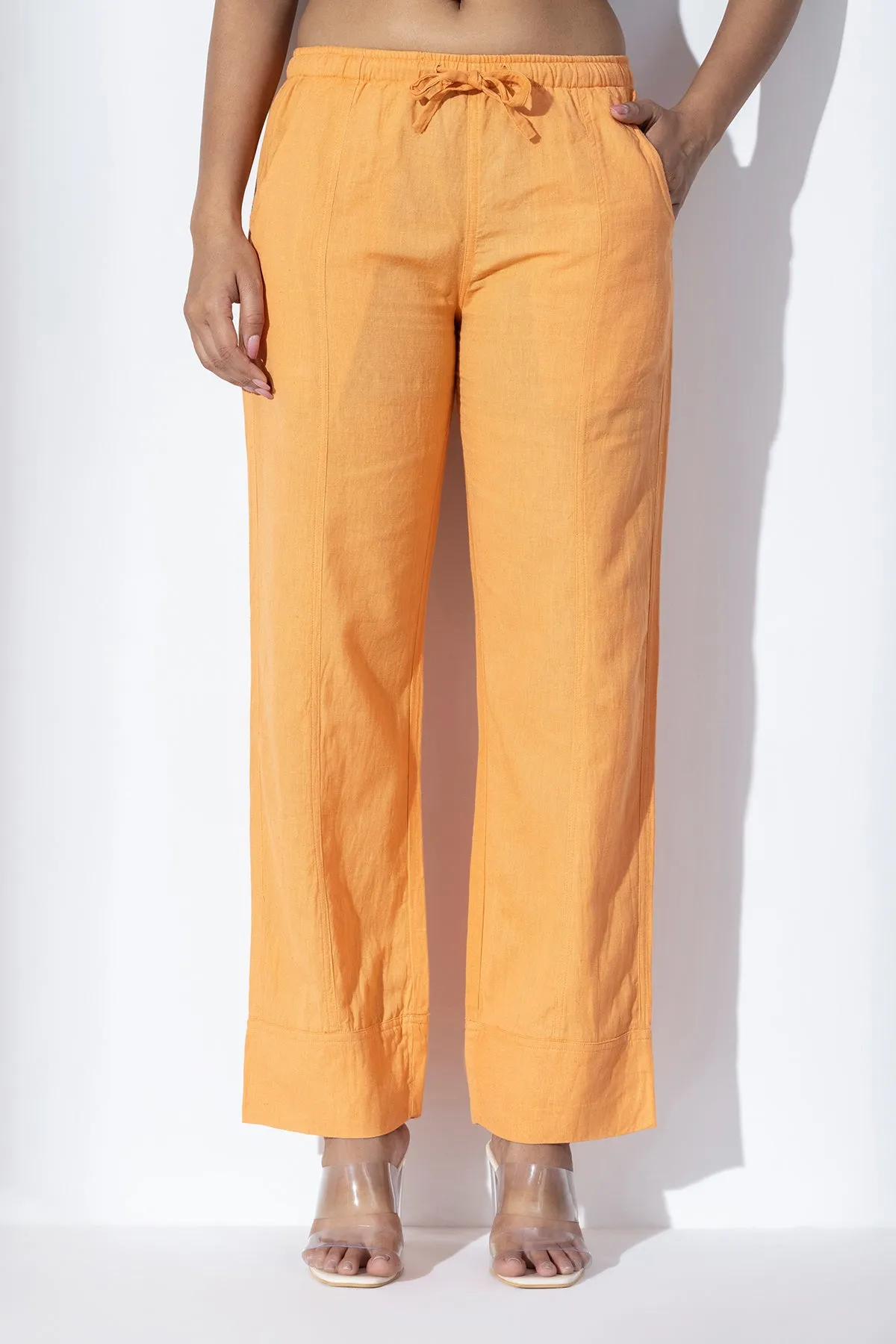 Orange Cotton Straight Pants