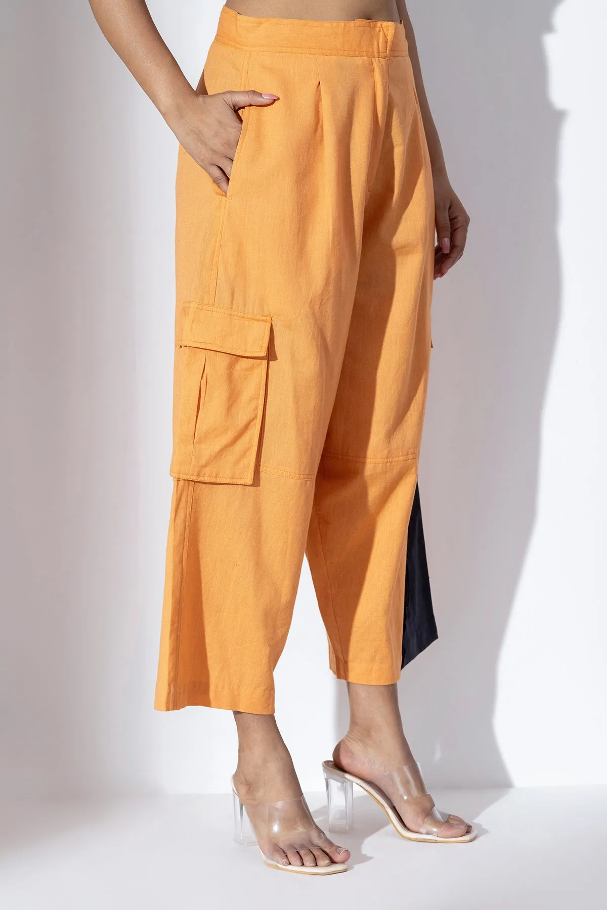 Orange Wide-Leg Crop Cargo Pants