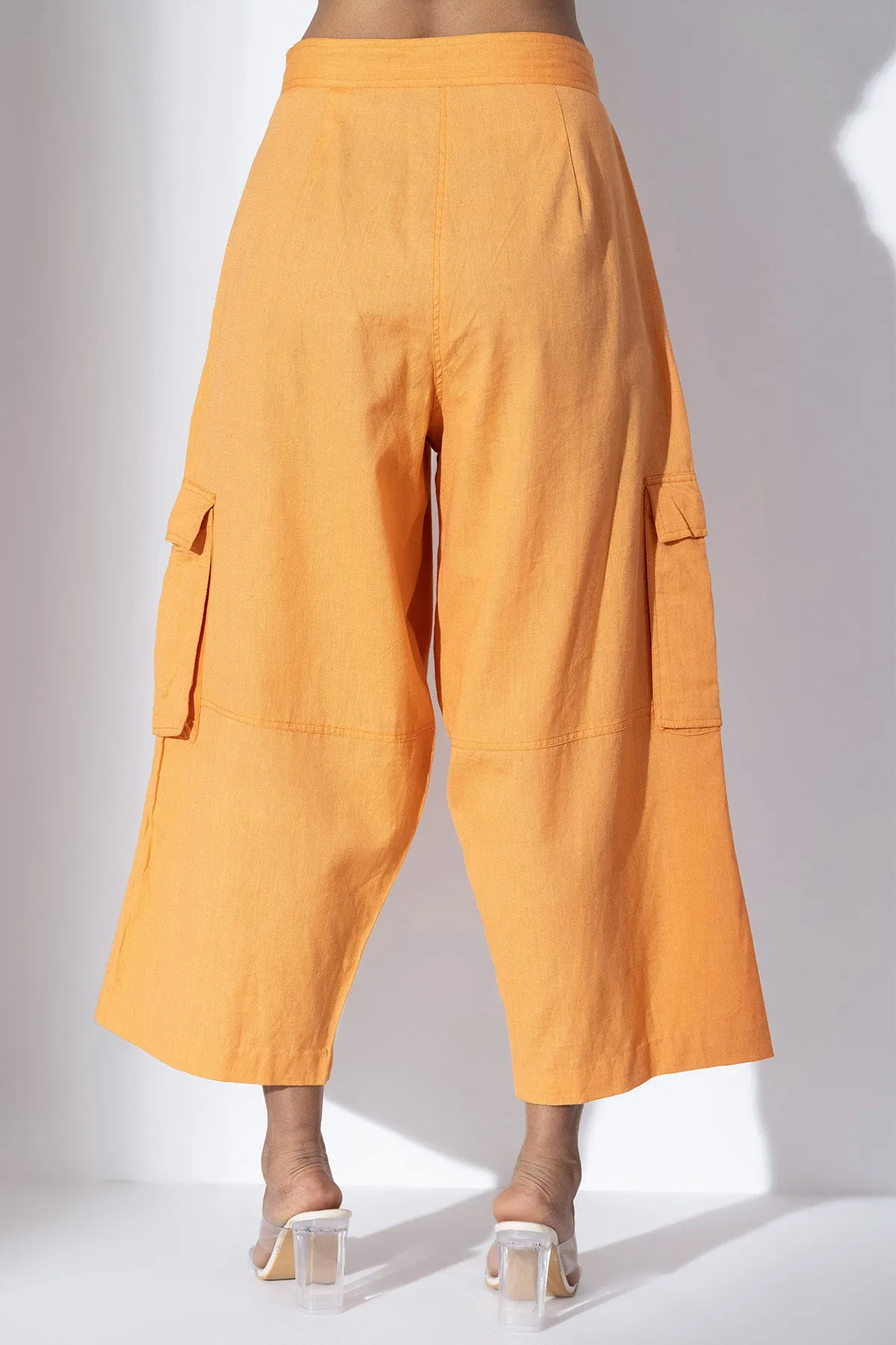 Orange Wide-Leg Crop Cargo Pants