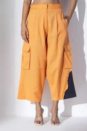 Orange Wide-Leg Crop Cargo Pants