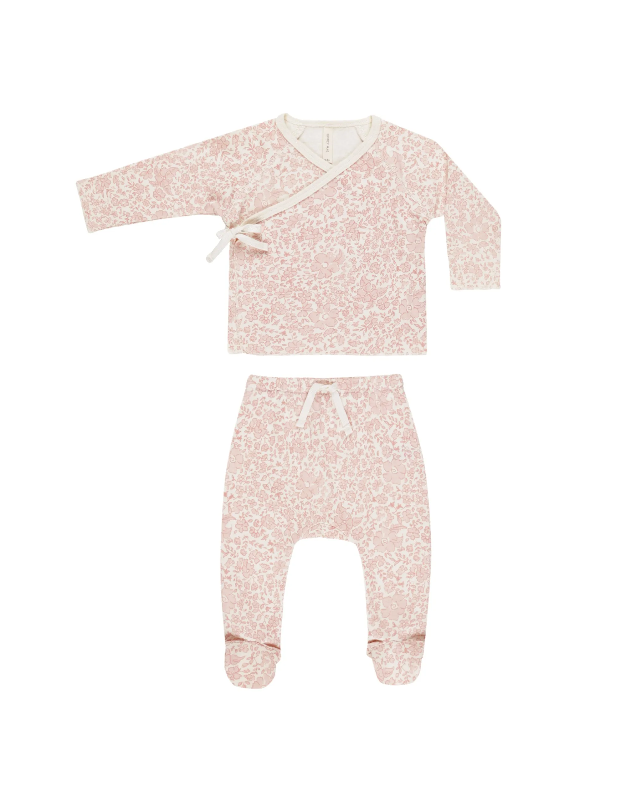 ORGANIC Wrap Top   Footed Pant Set || Pink Blossom