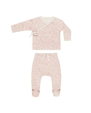 ORGANIC Wrap Top   Footed Pant Set || Pink Blossom