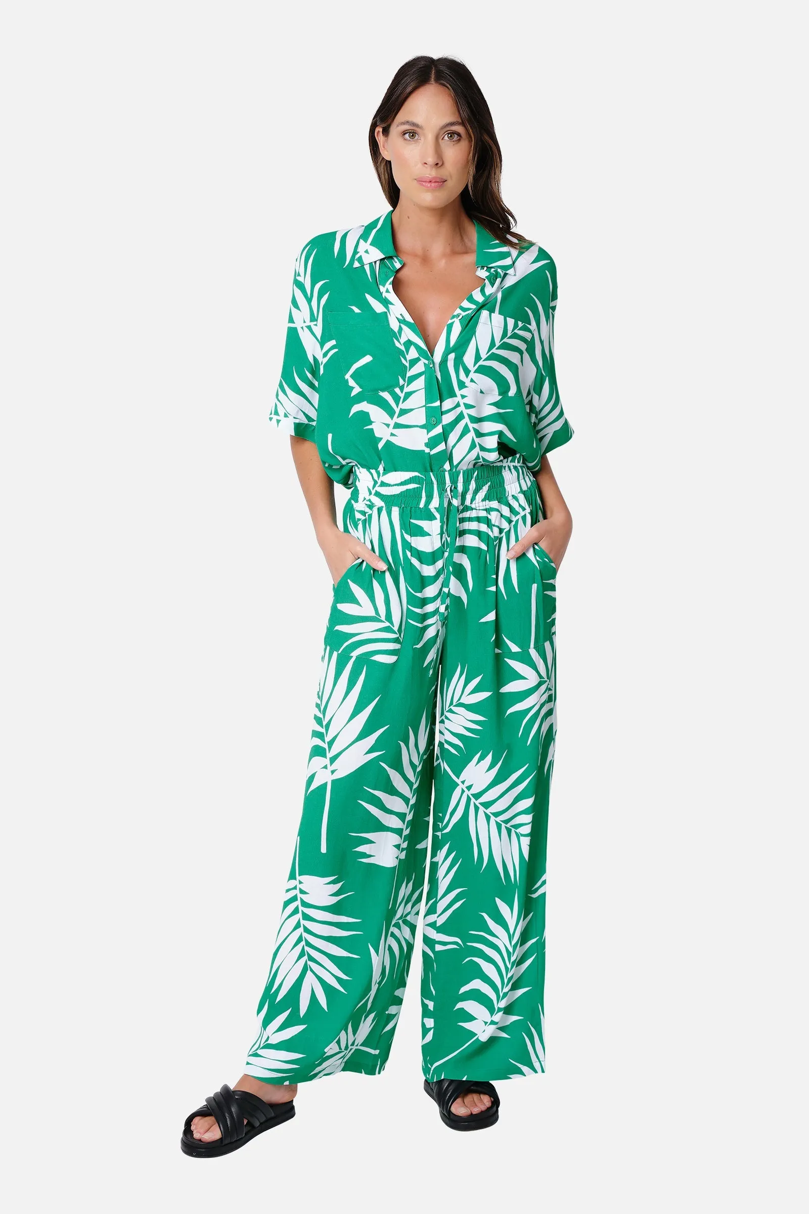 Palazzo Pants PALM SILHOUETTE GREEN