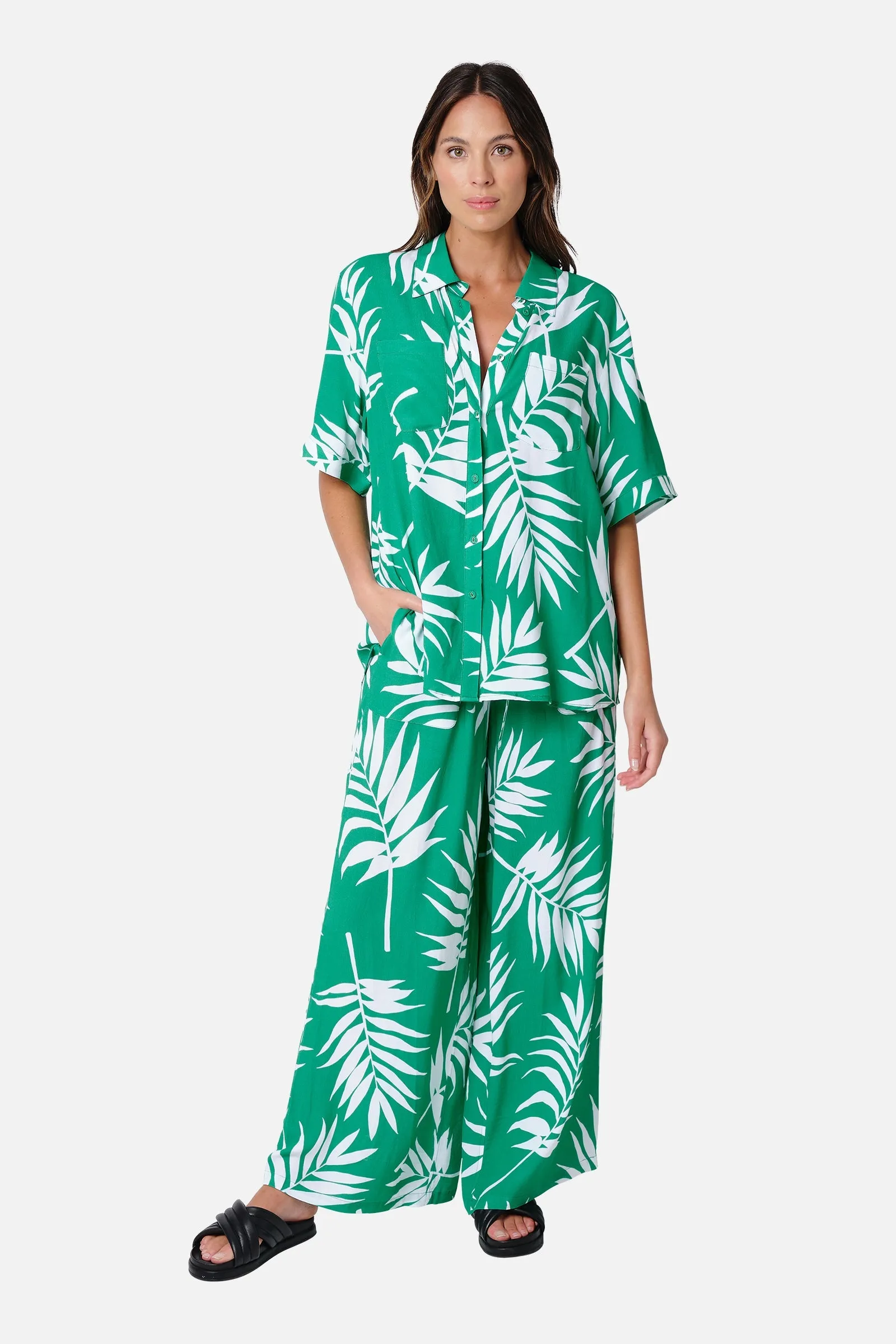 Palazzo Pants PALM SILHOUETTE GREEN