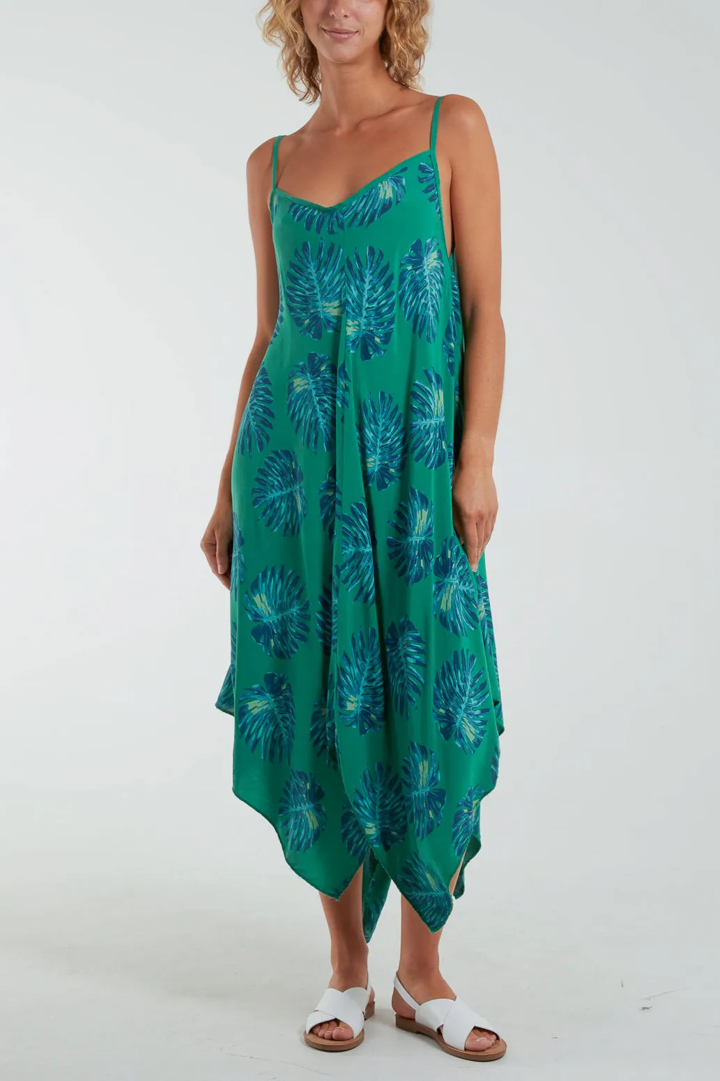 Palm Leaves Hanky Hem Cami Dress