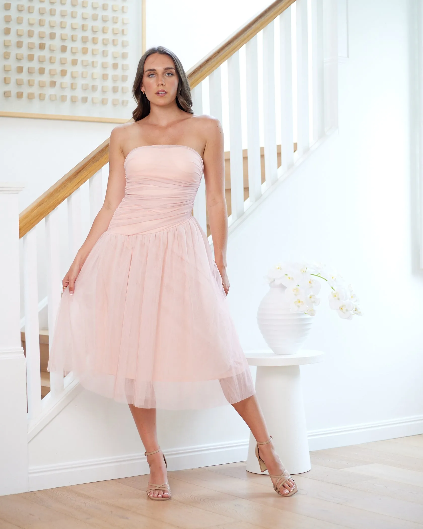 Palmero Strapless Midi Dress -Pink