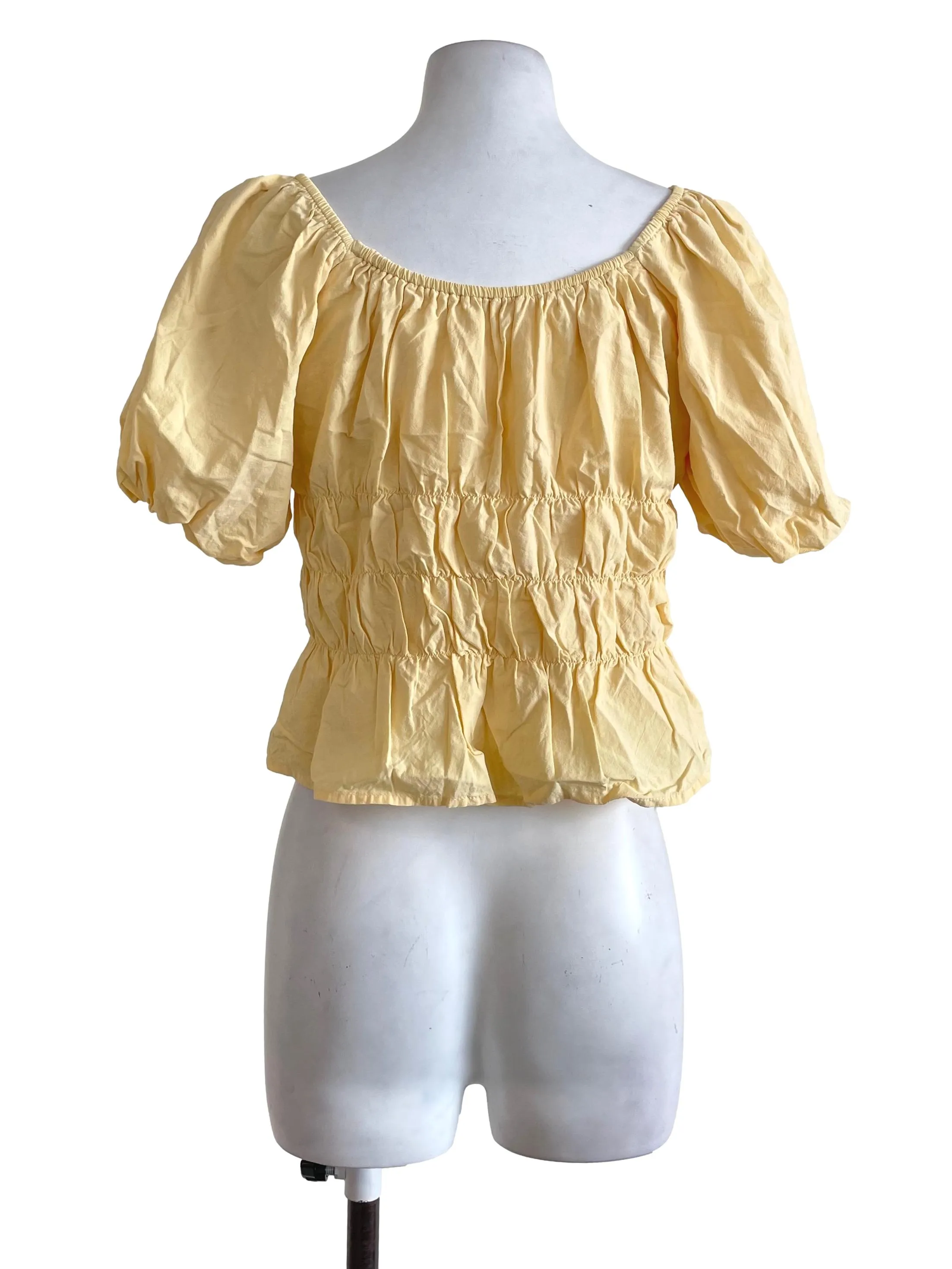 Pastel Yellow Puff Sleeves Blouse