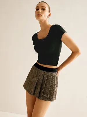 Patchwork Plaid Pleated Shorts