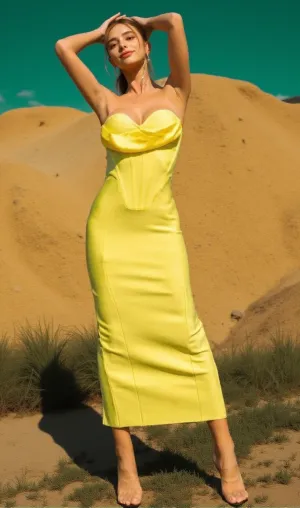 PATCHWORK STRAPLESS BANDAGE DRESS