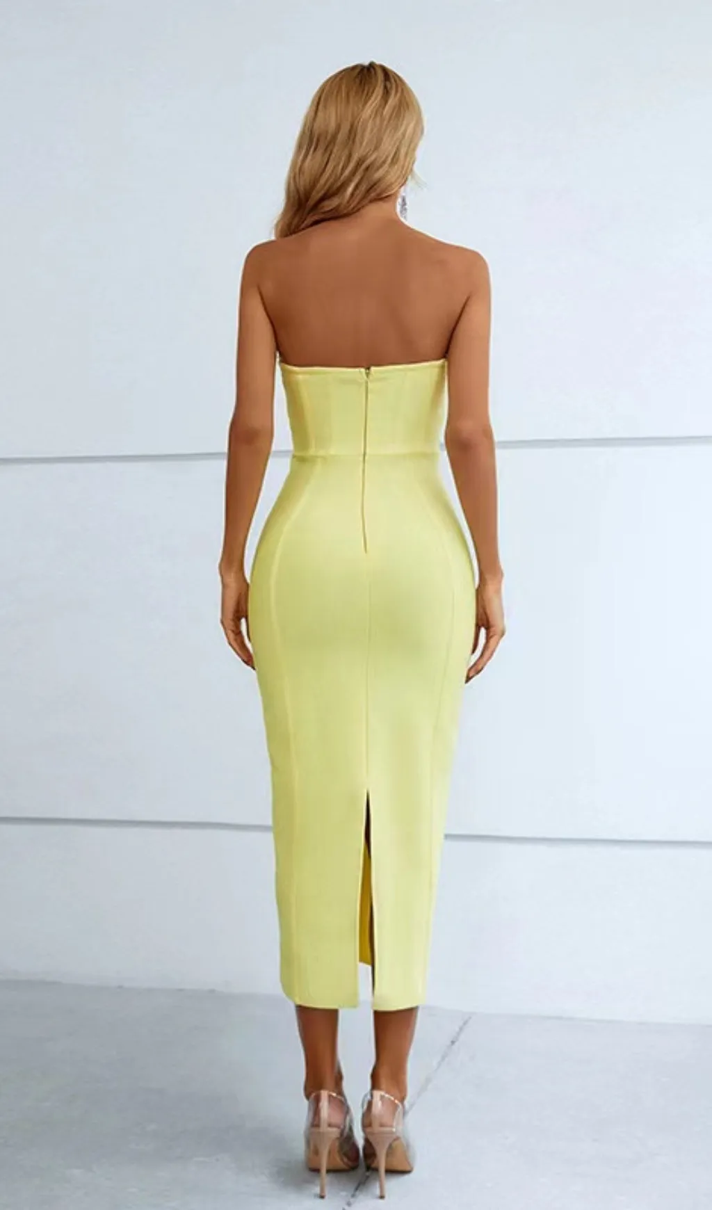 PATCHWORK STRAPLESS BANDAGE DRESS