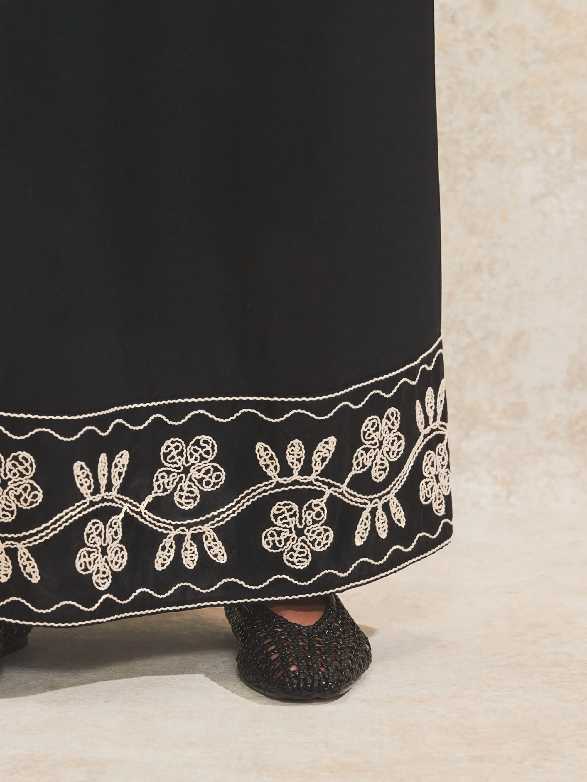 Petite Black Embroidered Maxi Skirt