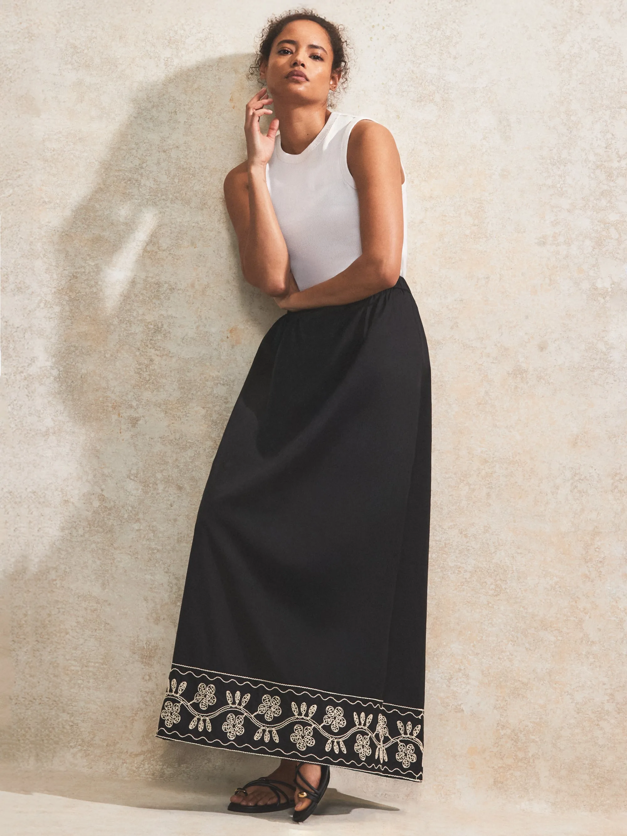 Petite Black Embroidered Maxi Skirt
