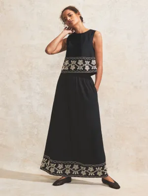Petite Black Embroidered Maxi Skirt