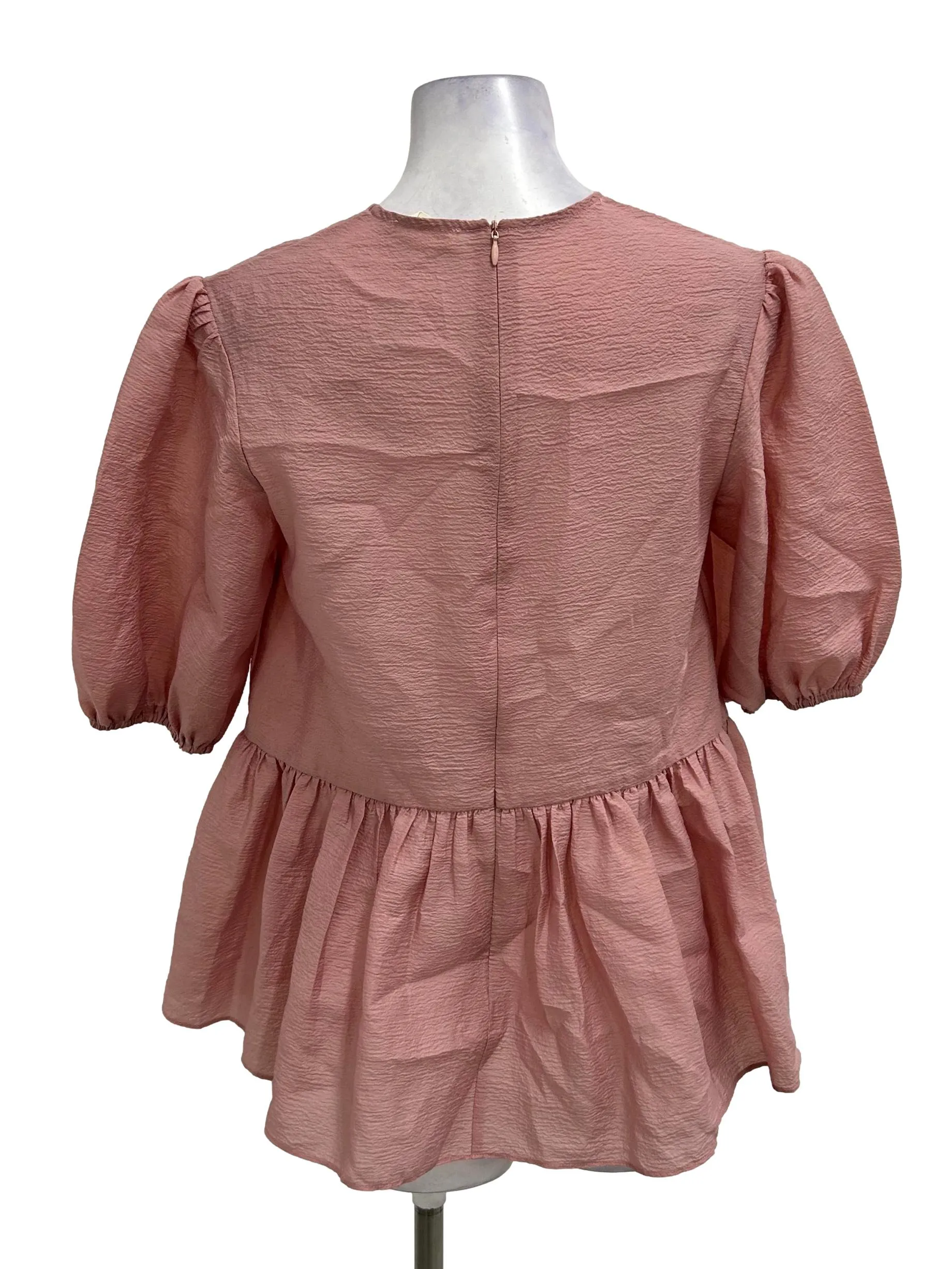 Pink Crinkle Puff Sleeve Top OSN