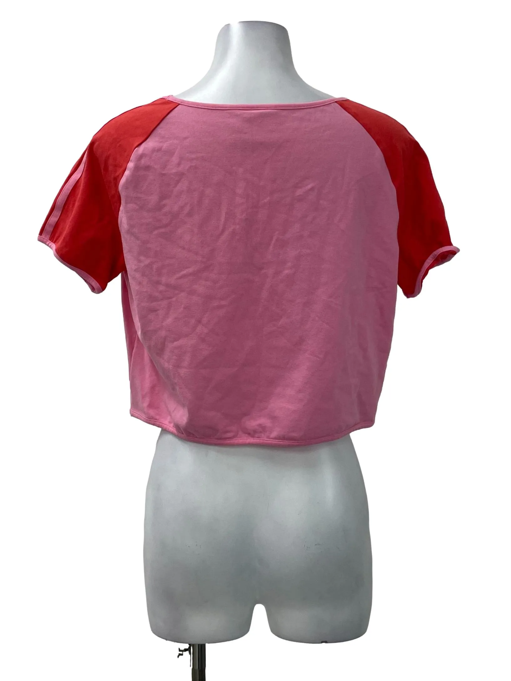 Pink Embroidered Round Neck Crop Top