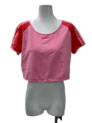 Pink Embroidered Round Neck Crop Top