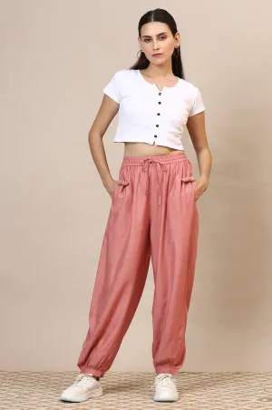 Pink Solid Rayon Harem Pants