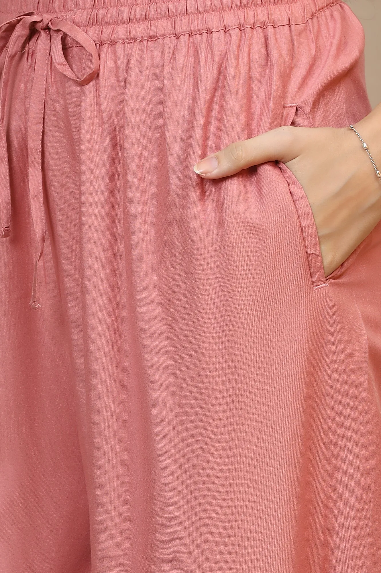 Pink Solid Rayon Harem Pants