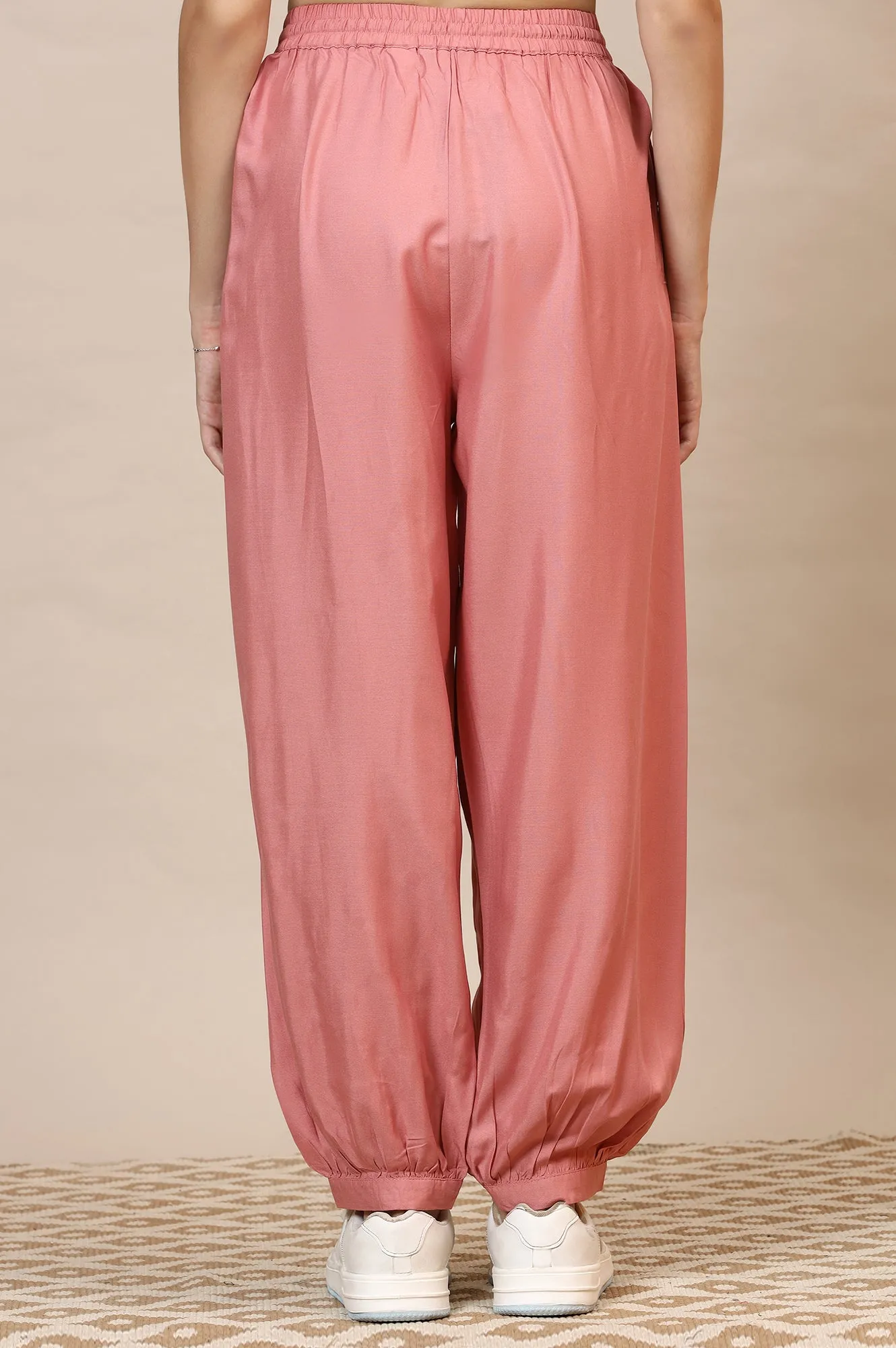 Pink Solid Rayon Harem Pants