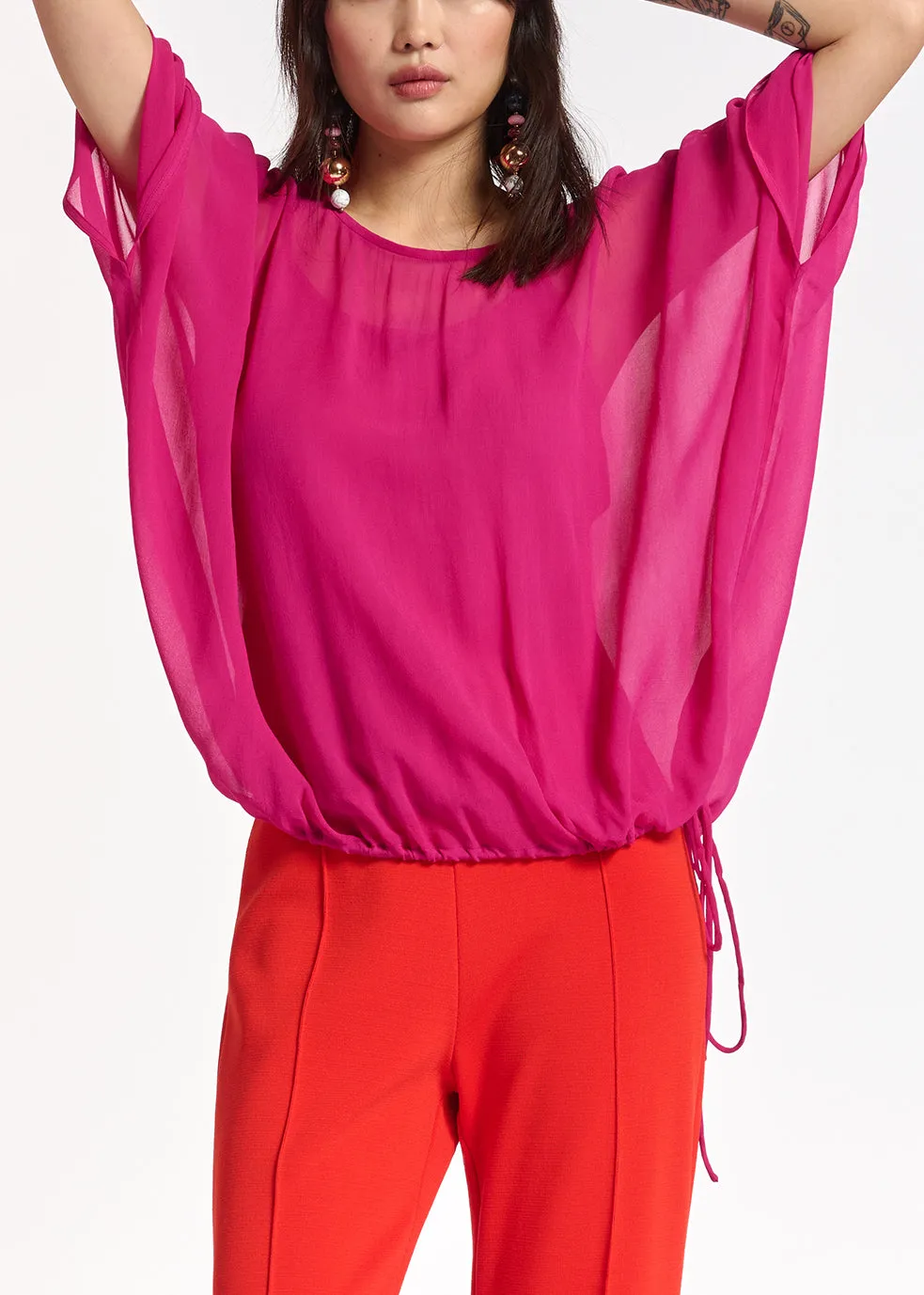 Pink voluminous sheer top