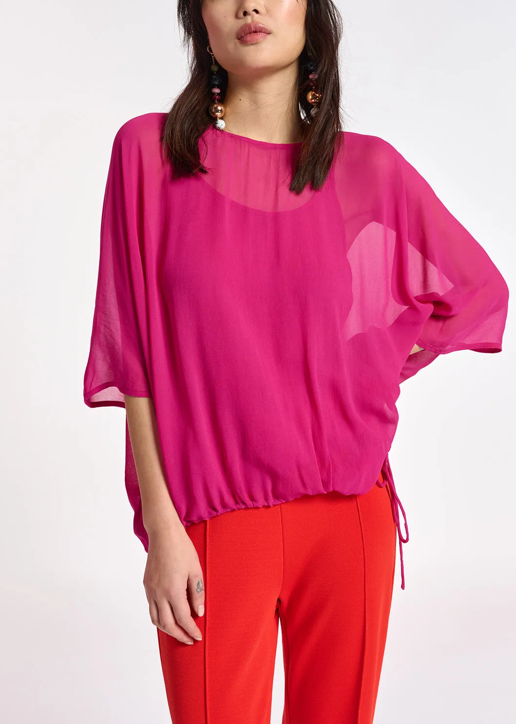 Pink voluminous sheer top