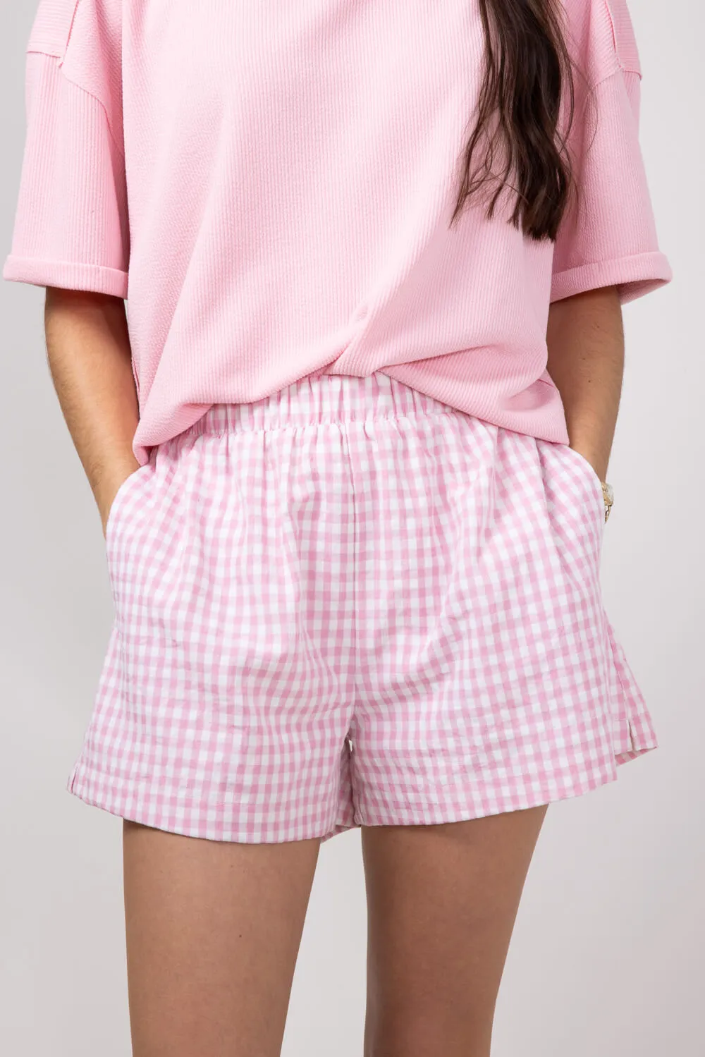 Plaid Boxer Lounge Shorts for Women in Pink | PSP1142-PINK