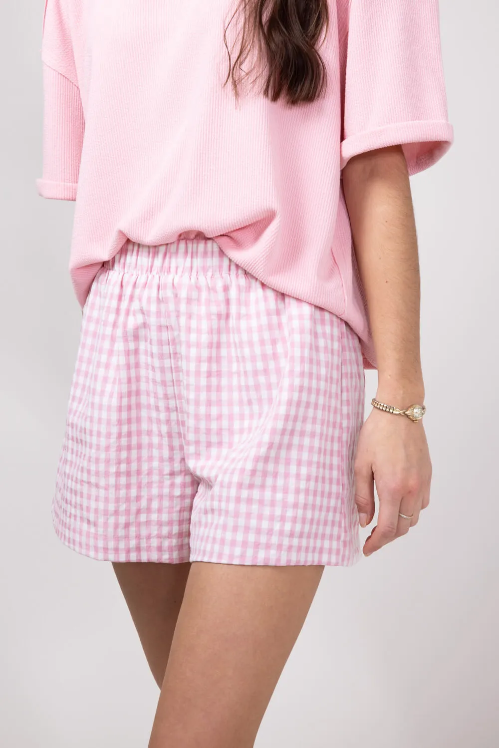 Plaid Boxer Lounge Shorts for Women in Pink | PSP1142-PINK