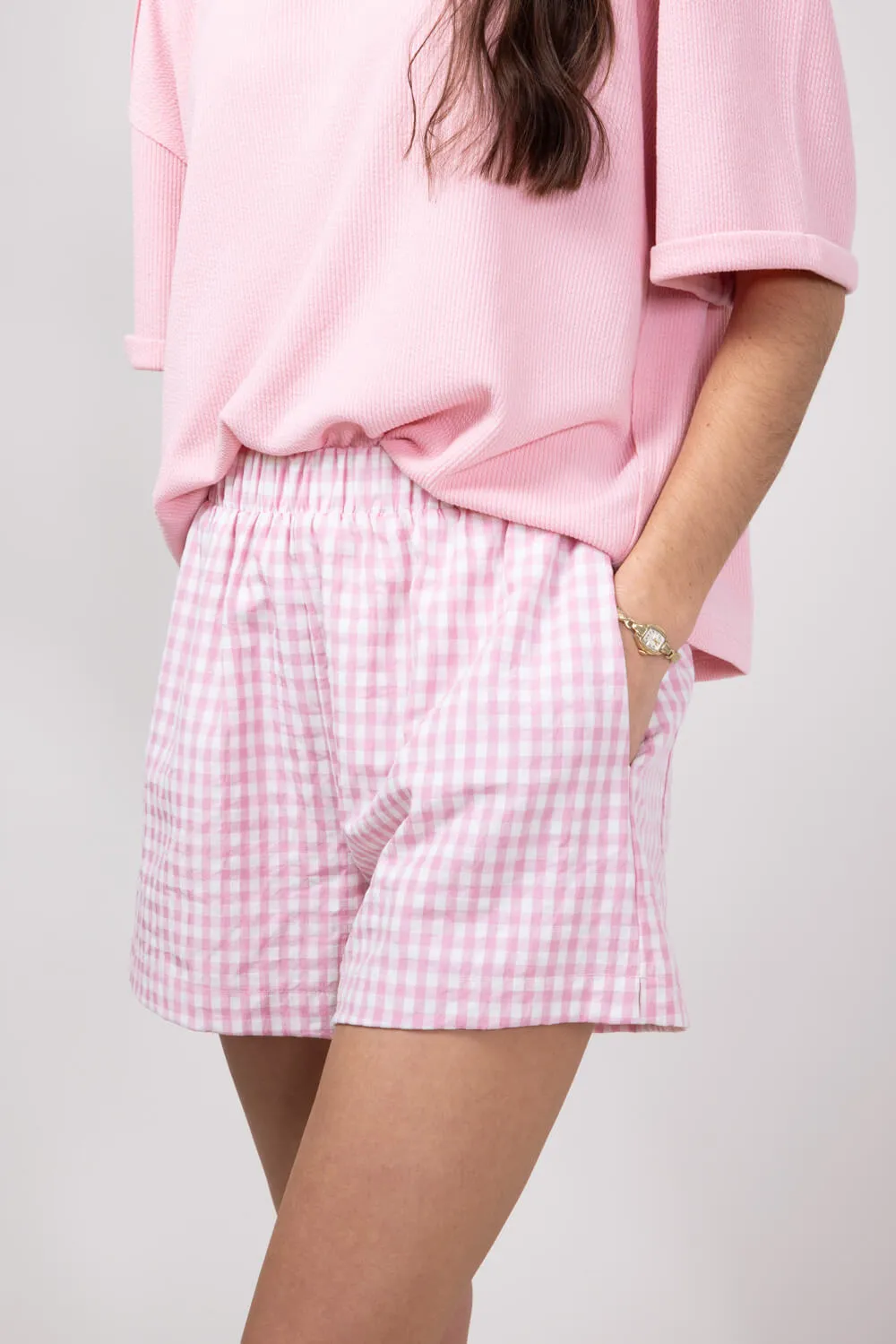 Plaid Boxer Lounge Shorts for Women in Pink | PSP1142-PINK