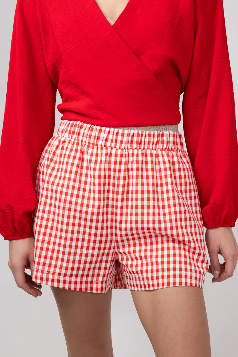 Plaid Boxer Lounge Shorts for Women in Red | PSP1142-RED