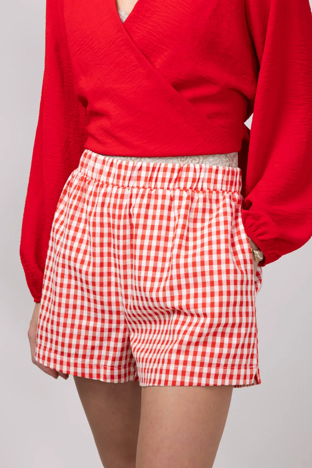 Plaid Boxer Lounge Shorts for Women in Red | PSP1142-RED