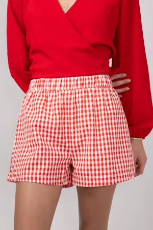 Plaid Boxer Lounge Shorts for Women in Red | PSP1142-RED