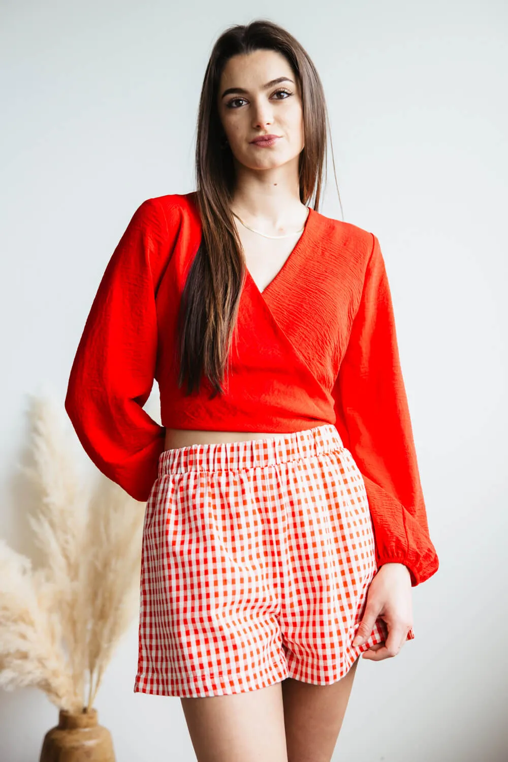 Plaid Boxer Lounge Shorts for Women in Red | PSP1142-RED