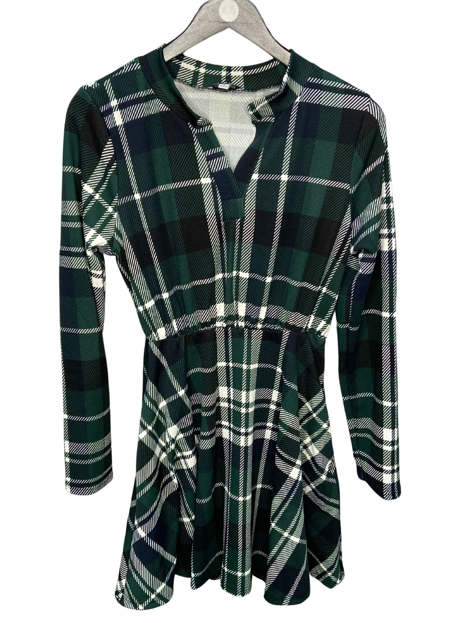Plaid Dress W/ A Notched Neckline, Built in Shorts, and Pockets