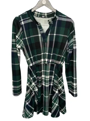 Plaid Dress W/ A Notched Neckline, Built in Shorts, and Pockets