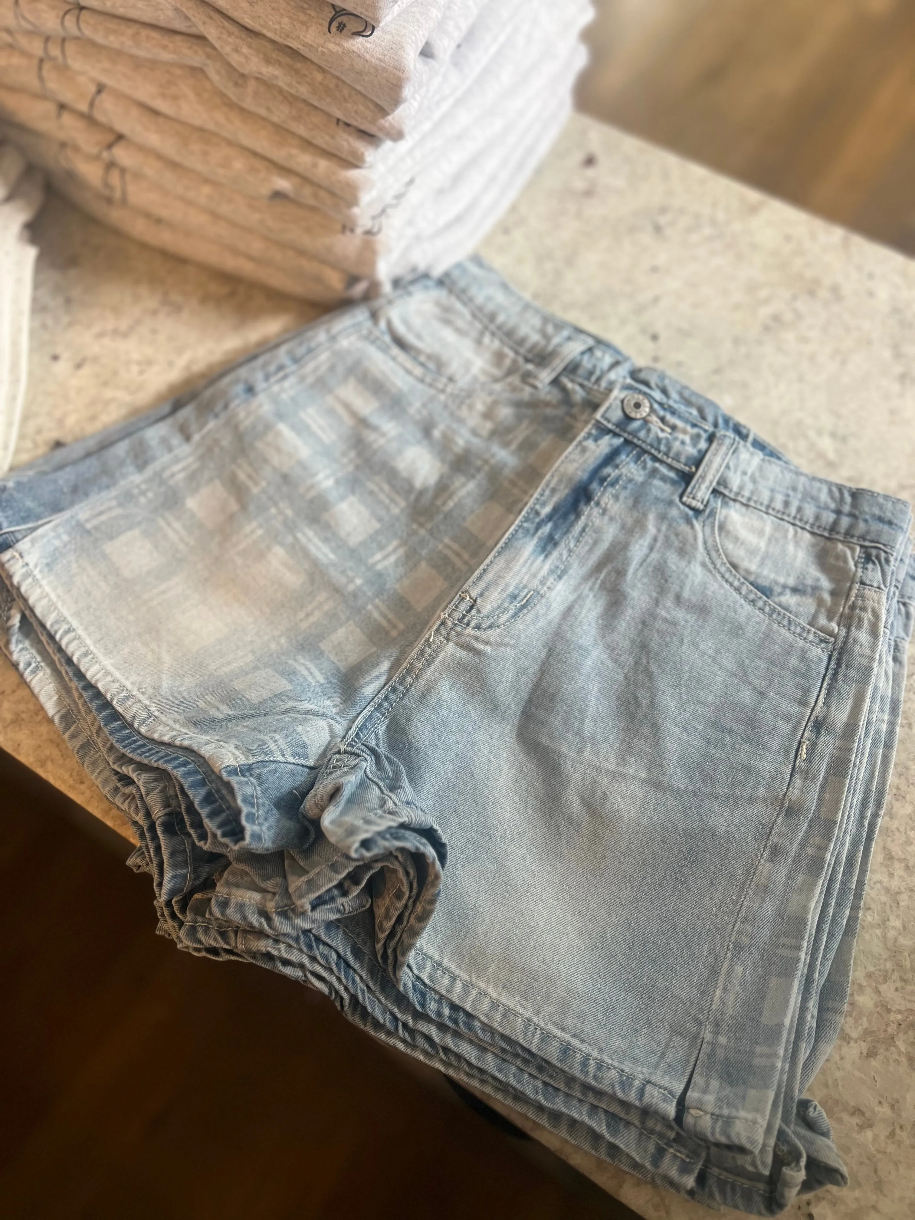 Plaid Print Denim Shorts