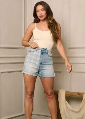Plaid Print Denim Shorts